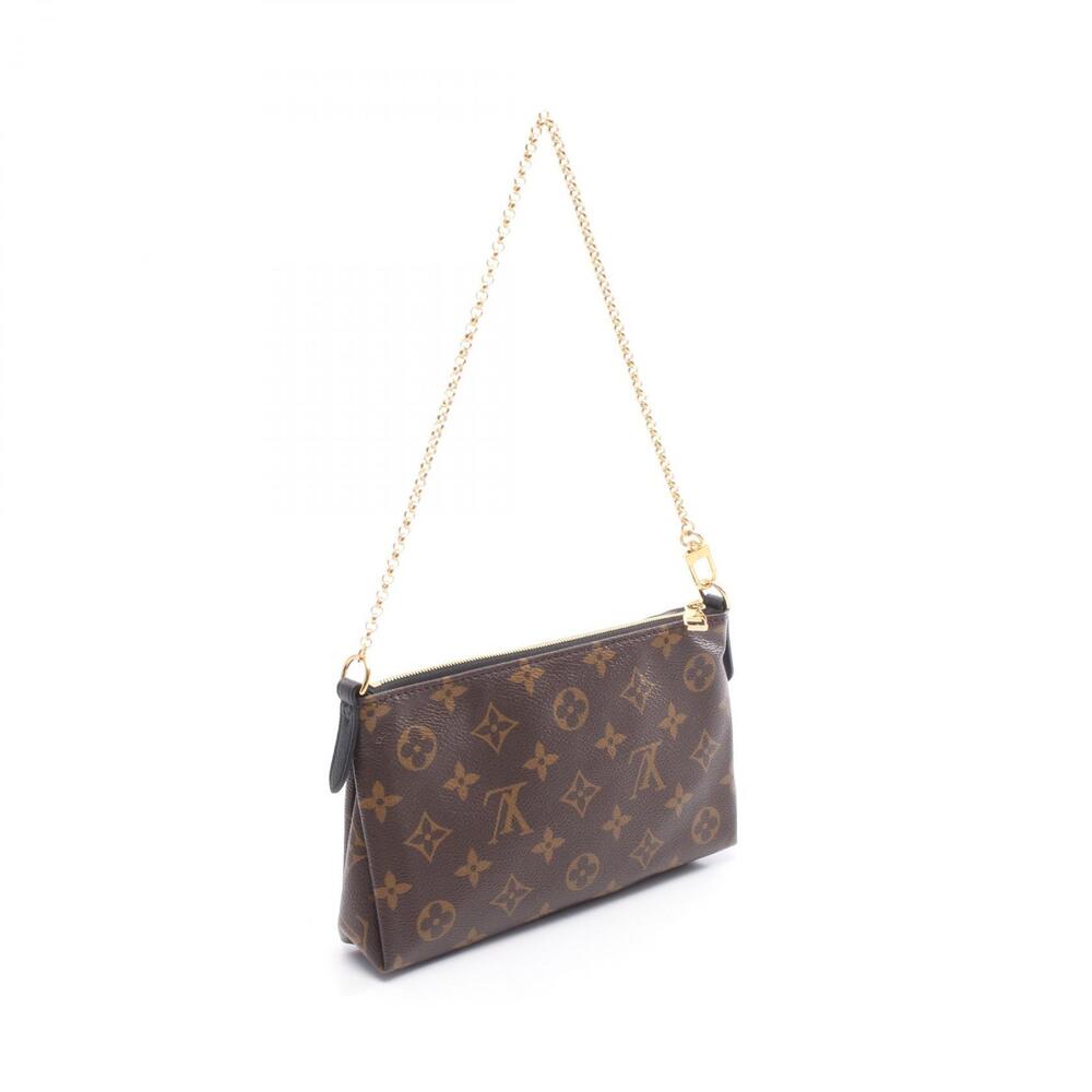 Louis Vuitton Pallas Clutch Handbag Canvas Leather Monogram Brown Black